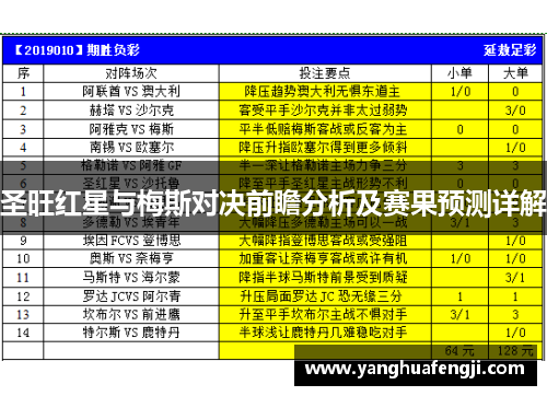 圣旺红星与梅斯对决前瞻分析及赛果预测详解