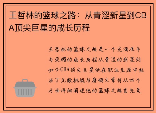 王哲林的篮球之路：从青涩新星到CBA顶尖巨星的成长历程